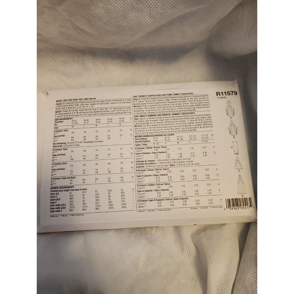 Uncut Simplicity PATTERNS ONLY 11582/R11579 Misses',Men's Cape CostumE